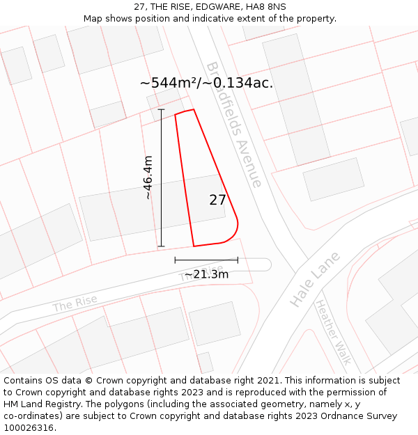 27, THE RISE, EDGWARE, HA8 8NS: Plot and title map