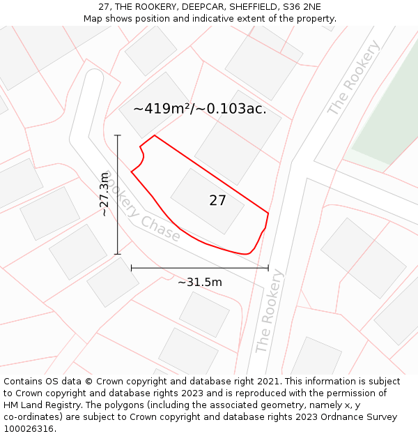 27, THE ROOKERY, DEEPCAR, SHEFFIELD, S36 2NE: Plot and title map