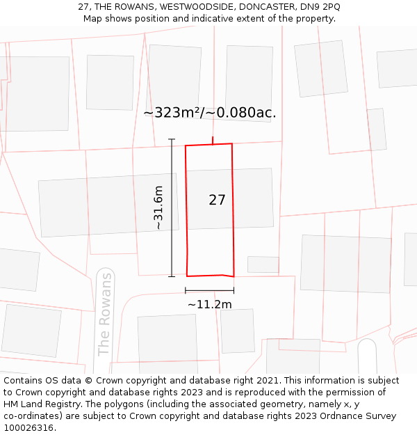27, THE ROWANS, WESTWOODSIDE, DONCASTER, DN9 2PQ: Plot and title map