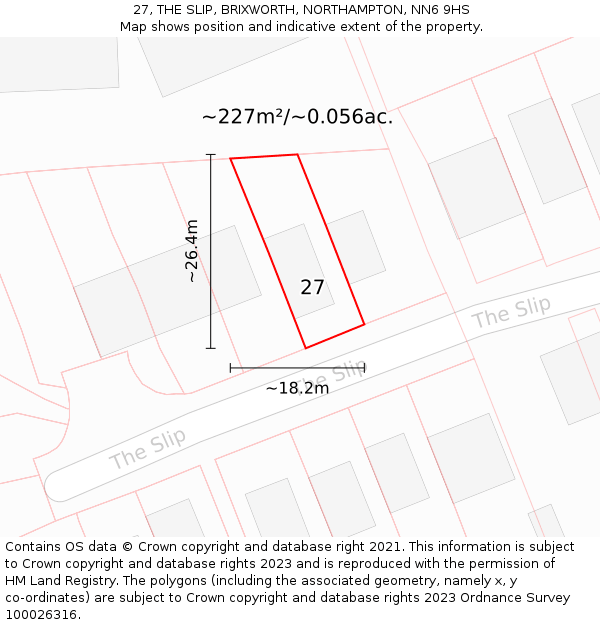 27, THE SLIP, BRIXWORTH, NORTHAMPTON, NN6 9HS: Plot and title map