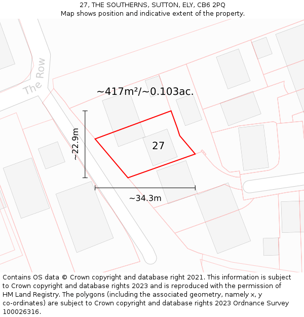 27, THE SOUTHERNS, SUTTON, ELY, CB6 2PQ: Plot and title map