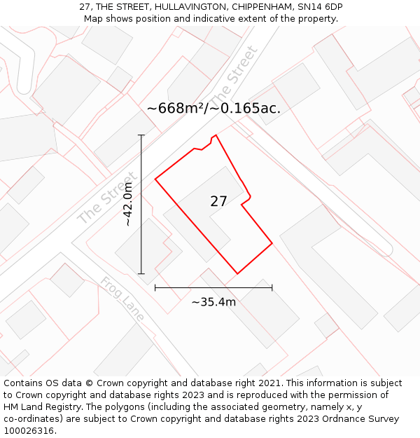 27, THE STREET, HULLAVINGTON, CHIPPENHAM, SN14 6DP: Plot and title map