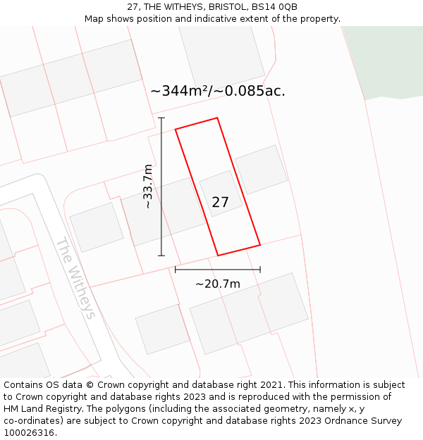 27, THE WITHEYS, BRISTOL, BS14 0QB: Plot and title map