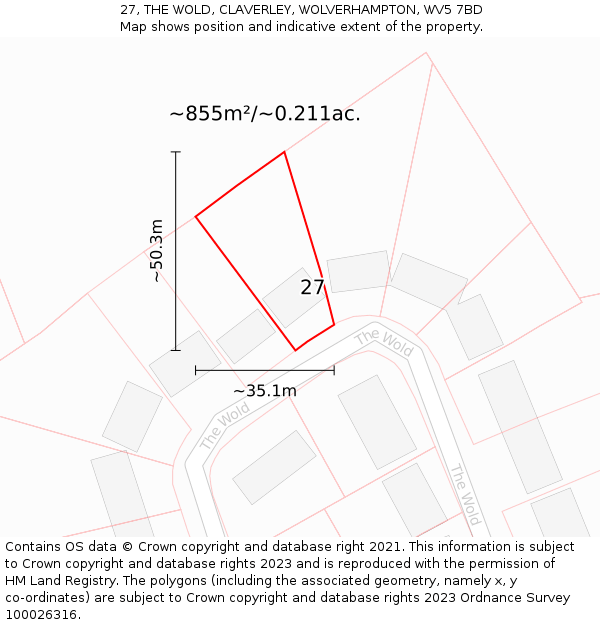 27, THE WOLD, CLAVERLEY, WOLVERHAMPTON, WV5 7BD: Plot and title map
