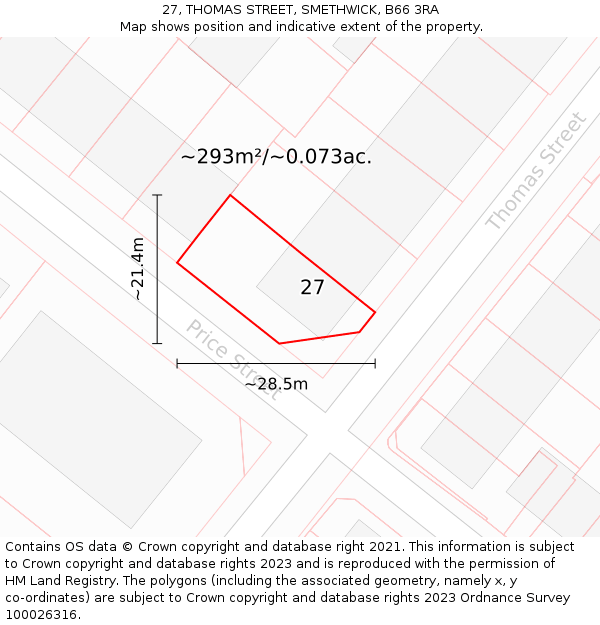 27, THOMAS STREET, SMETHWICK, B66 3RA: Plot and title map