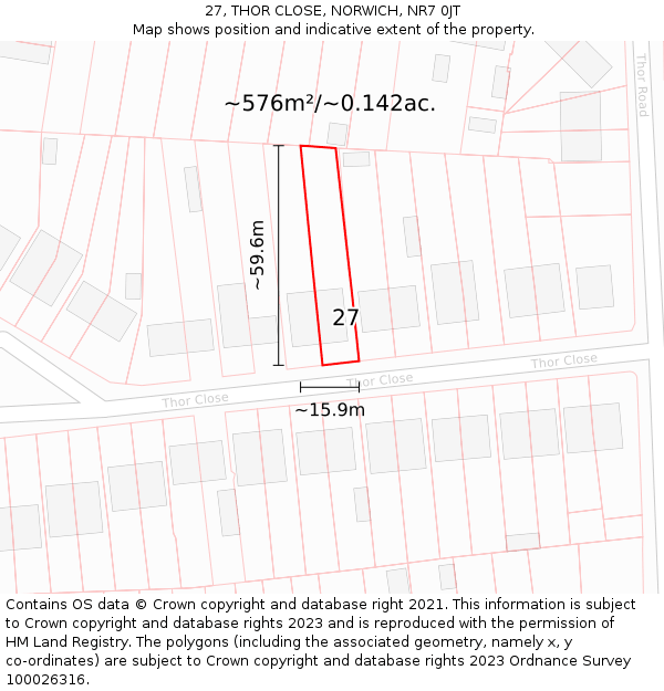 27, THOR CLOSE, NORWICH, NR7 0JT: Plot and title map