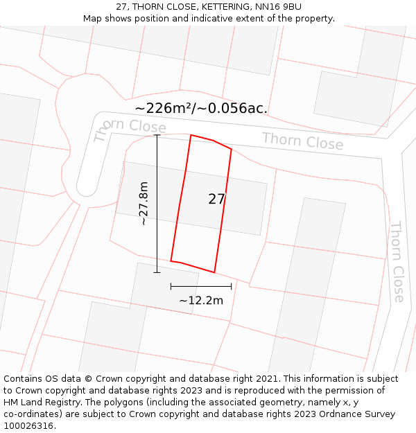 27, THORN CLOSE, KETTERING, NN16 9BU: Plot and title map