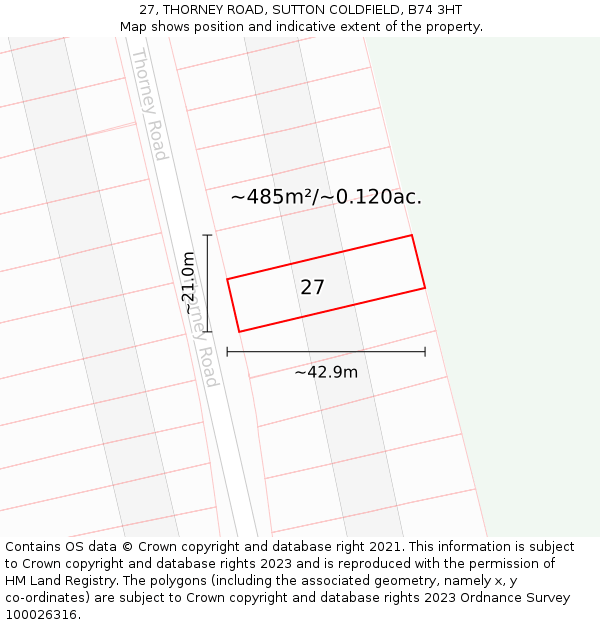 27, THORNEY ROAD, SUTTON COLDFIELD, B74 3HT: Plot and title map
