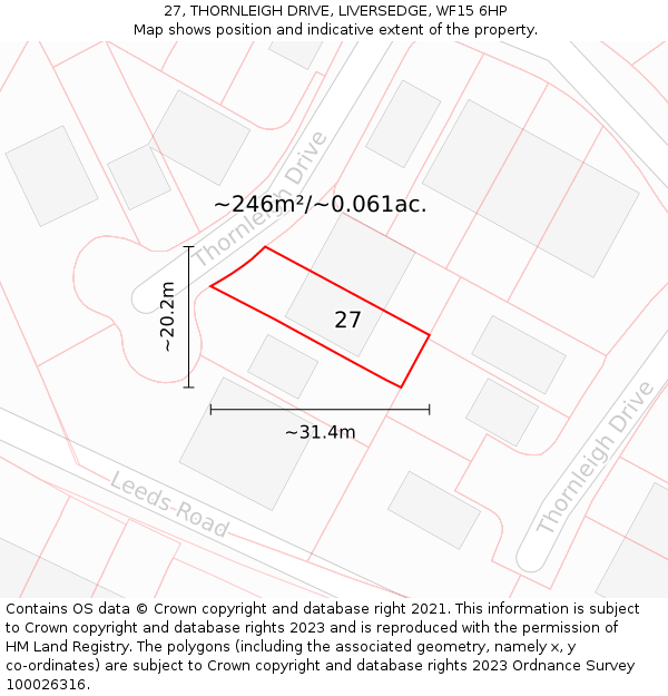 27, THORNLEIGH DRIVE, LIVERSEDGE, WF15 6HP: Plot and title map