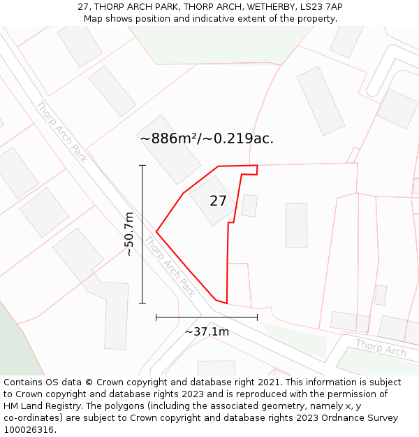 27, THORP ARCH PARK, THORP ARCH, WETHERBY, LS23 7AP: Plot and title map