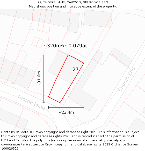 27, THORPE LANE, CAWOOD, SELBY, YO8 3SG: Plot and title map