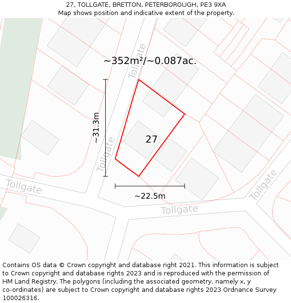 27, TOLLGATE, BRETTON, PETERBOROUGH, PE3 9XA: Plot and title map
