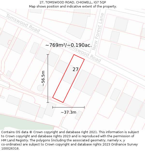27, TOMSWOOD ROAD, CHIGWELL, IG7 5QP: Plot and title map