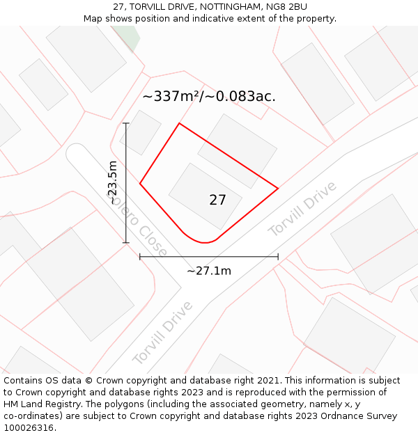 27, TORVILL DRIVE, NOTTINGHAM, NG8 2BU: Plot and title map
