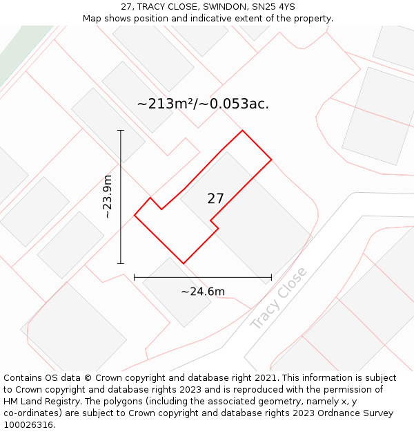 27, TRACY CLOSE, SWINDON, SN25 4YS: Plot and title map