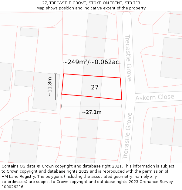 27, TRECASTLE GROVE, STOKE-ON-TRENT, ST3 7FR: Plot and title map