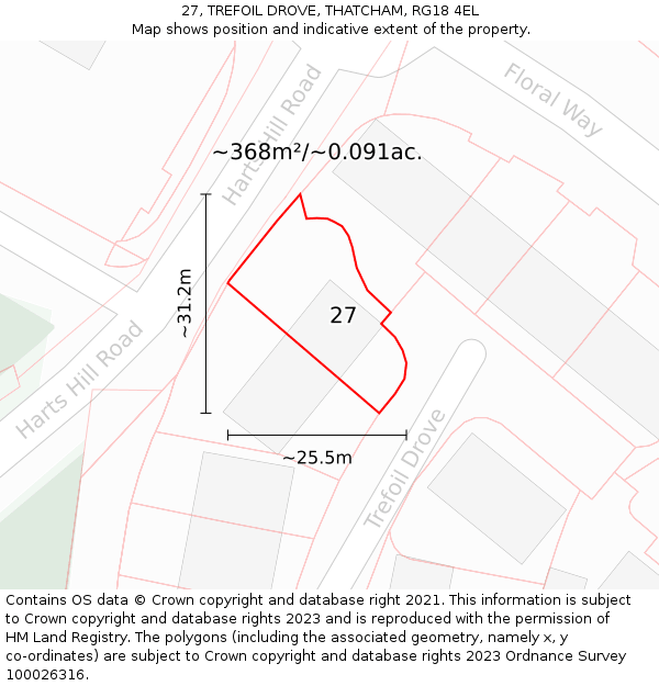 27, TREFOIL DROVE, THATCHAM, RG18 4EL: Plot and title map