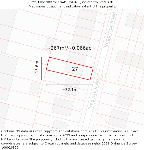 27, TREGORRICK ROAD, EXHALL, COVENTRY, CV7 9FF: Plot and title map