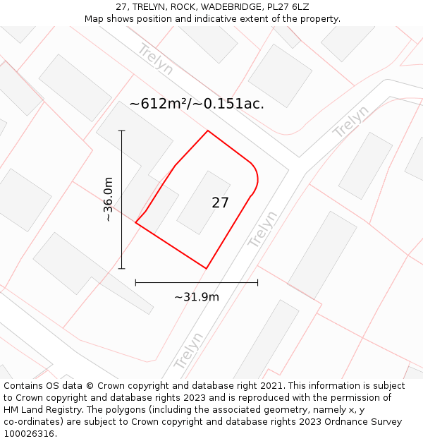 27, TRELYN, ROCK, WADEBRIDGE, PL27 6LZ: Plot and title map