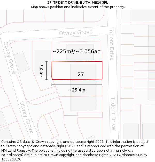 27, TRIDENT DRIVE, BLYTH, NE24 3RL: Plot and title map