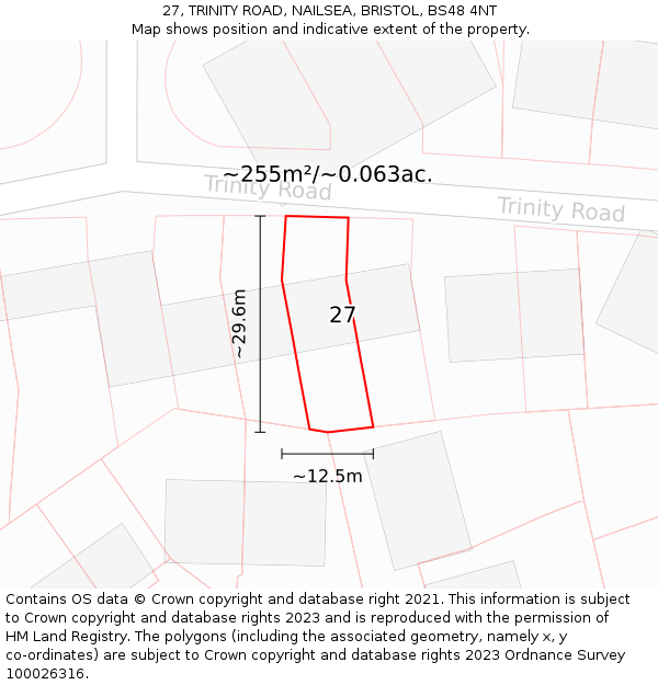27, TRINITY ROAD, NAILSEA, BRISTOL, BS48 4NT: Plot and title map