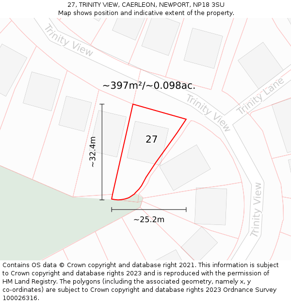 27, TRINITY VIEW, CAERLEON, NEWPORT, NP18 3SU: Plot and title map