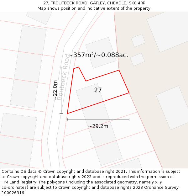 27, TROUTBECK ROAD, GATLEY, CHEADLE, SK8 4RP: Plot and title map