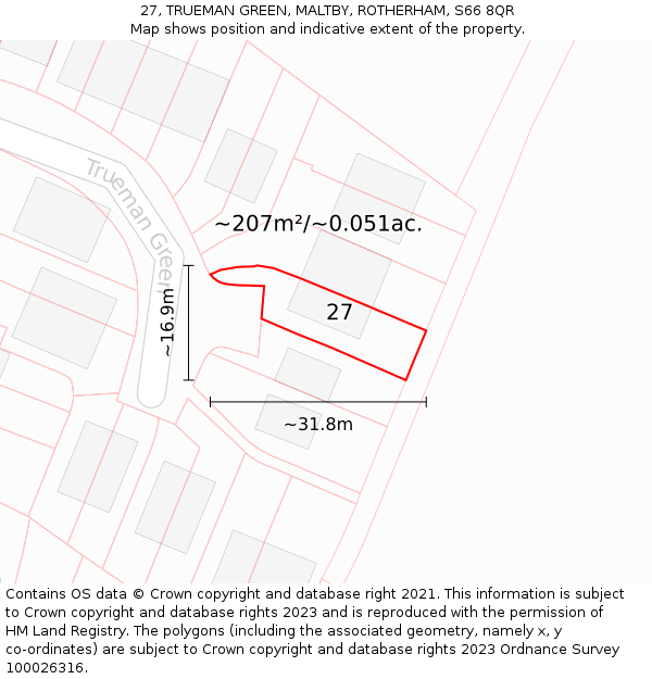 27, TRUEMAN GREEN, MALTBY, ROTHERHAM, S66 8QR: Plot and title map