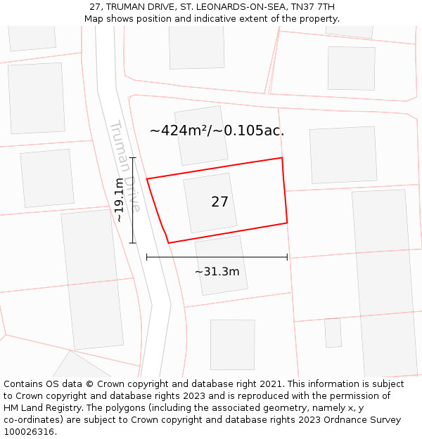 27, TRUMAN DRIVE, ST. LEONARDS-ON-SEA, TN37 7TH: Plot and title map