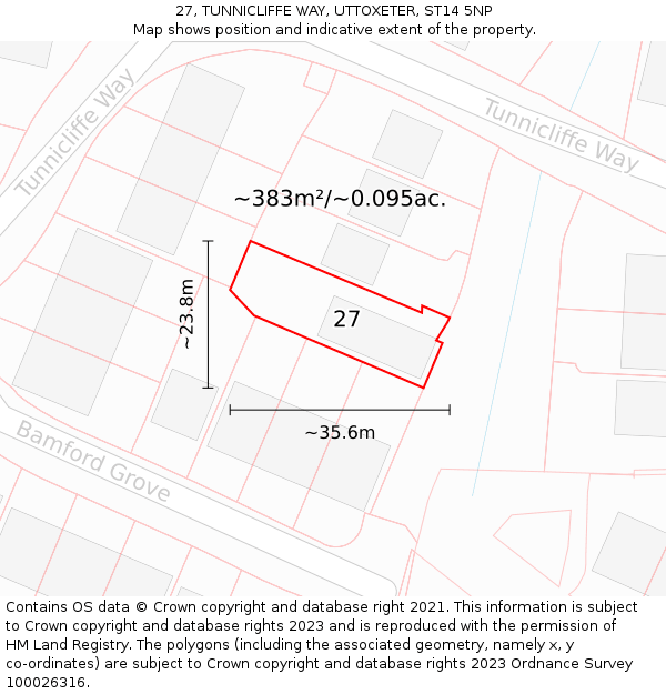 27, TUNNICLIFFE WAY, UTTOXETER, ST14 5NP: Plot and title map