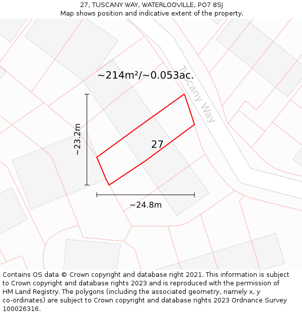 27, TUSCANY WAY, WATERLOOVILLE, PO7 8SJ: Plot and title map