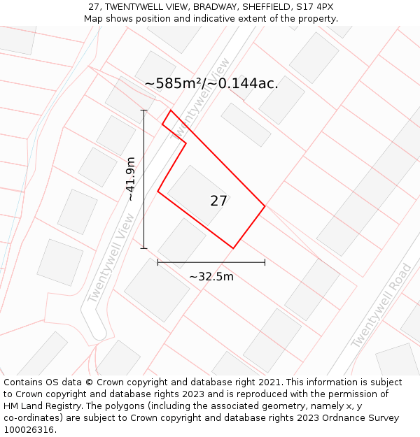 27, TWENTYWELL VIEW, BRADWAY, SHEFFIELD, S17 4PX: Plot and title map