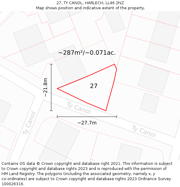 27, TY CANOL, HARLECH, LL46 2NZ: Plot and title map