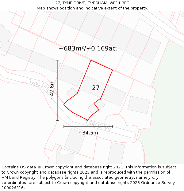 27, TYNE DRIVE, EVESHAM, WR11 3FG: Plot and title map