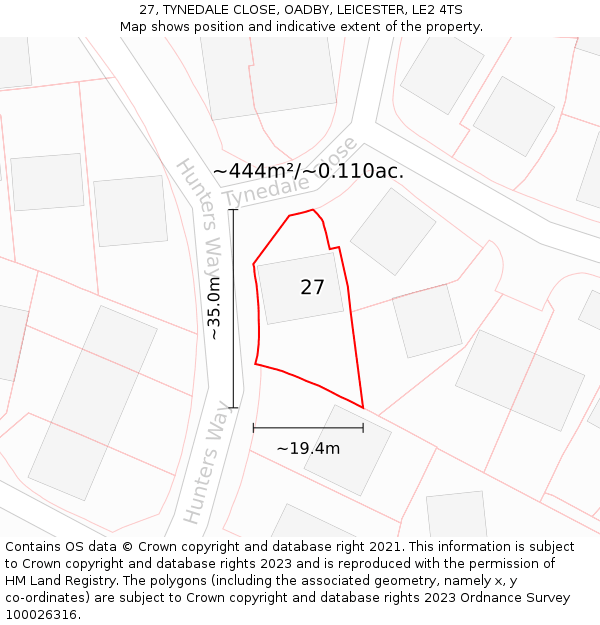 27, TYNEDALE CLOSE, OADBY, LEICESTER, LE2 4TS: Plot and title map