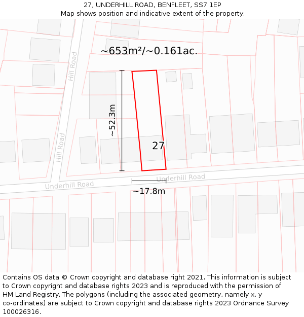 27, UNDERHILL ROAD, BENFLEET, SS7 1EP: Plot and title map