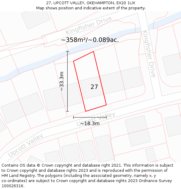 27, UPCOTT VALLEY, OKEHAMPTON, EX20 1UX: Plot and title map