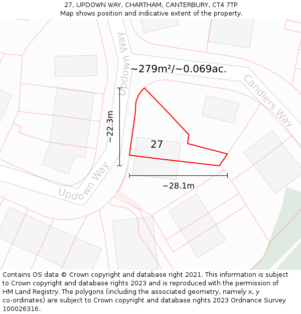 27, UPDOWN WAY, CHARTHAM, CANTERBURY, CT4 7TP: Plot and title map