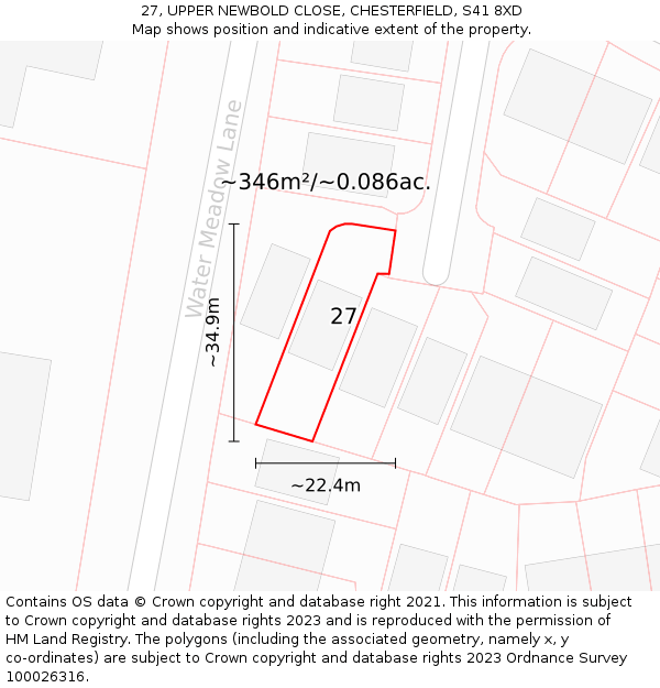 27, UPPER NEWBOLD CLOSE, CHESTERFIELD, S41 8XD: Plot and title map