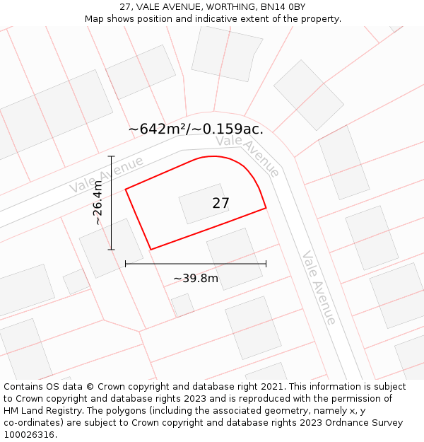 27, VALE AVENUE, WORTHING, BN14 0BY: Plot and title map
