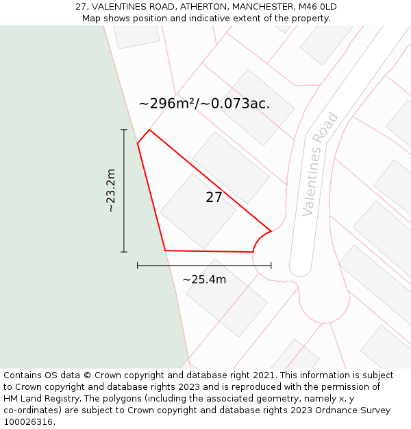 27, VALENTINES ROAD, ATHERTON, MANCHESTER, M46 0LD: Plot and title map