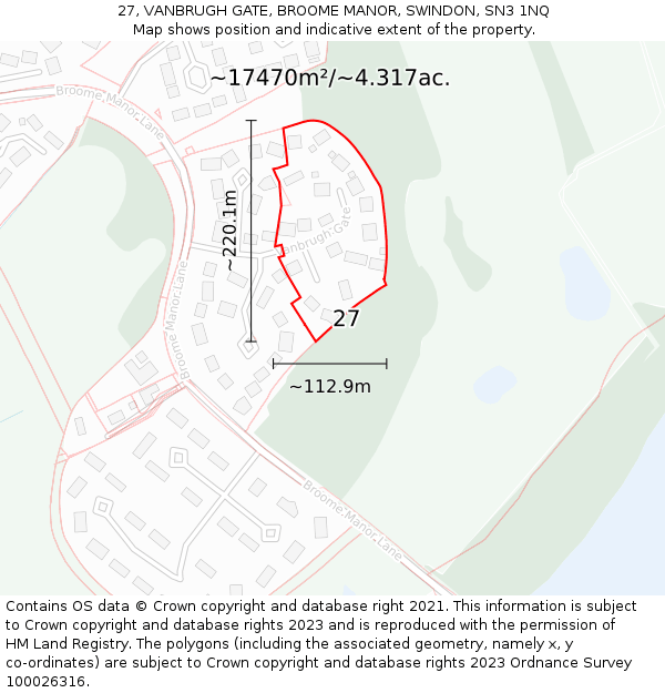 27, VANBRUGH GATE, BROOME MANOR, SWINDON, SN3 1NQ: Plot and title map