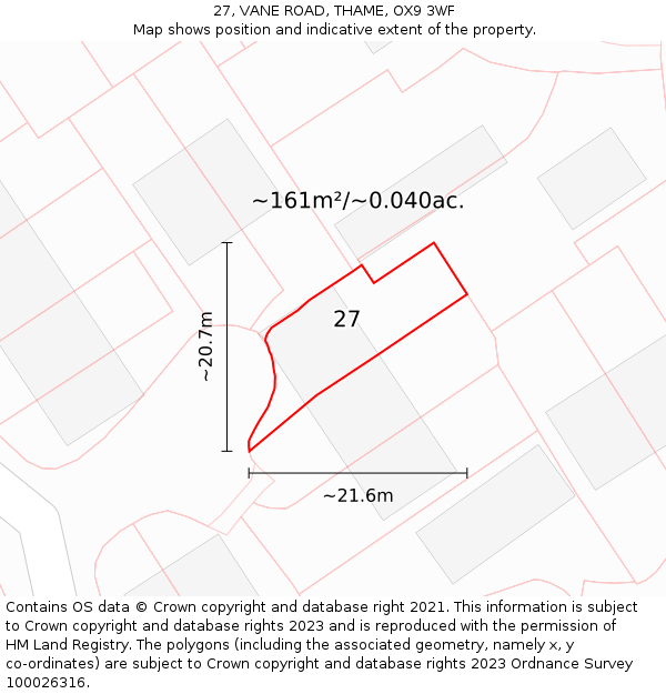 27, VANE ROAD, THAME, OX9 3WF: Plot and title map