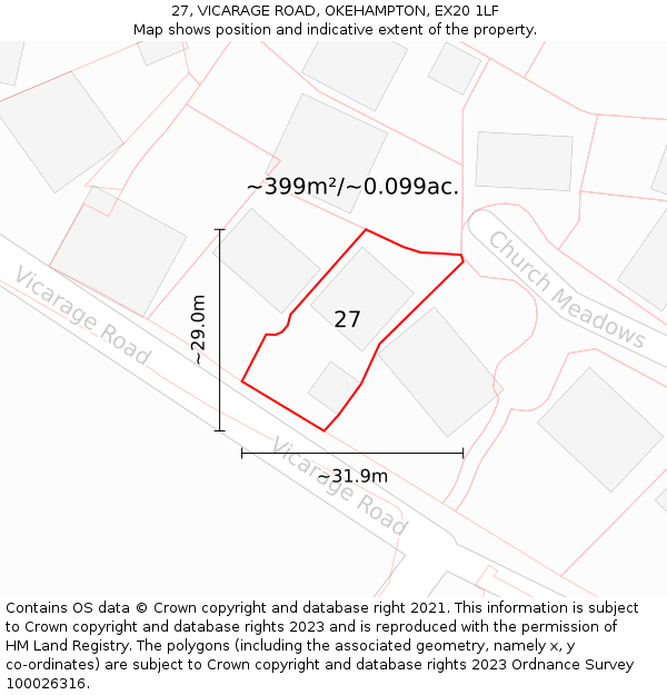 27, VICARAGE ROAD, OKEHAMPTON, EX20 1LF: Plot and title map