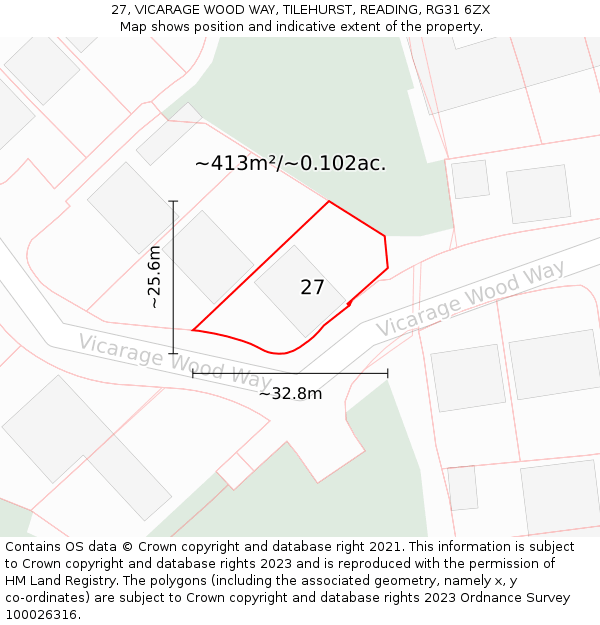 27, VICARAGE WOOD WAY, TILEHURST, READING, RG31 6ZX: Plot and title map