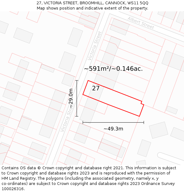 27, VICTORIA STREET, BROOMHILL, CANNOCK, WS11 5QQ: Plot and title map