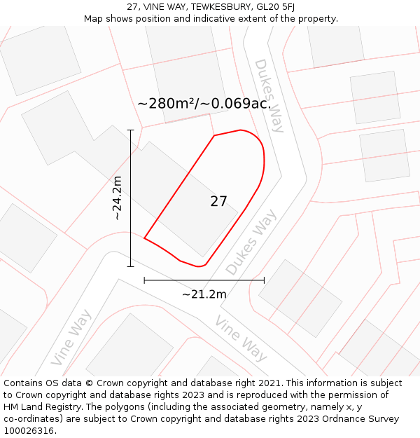 27, VINE WAY, TEWKESBURY, GL20 5FJ: Plot and title map