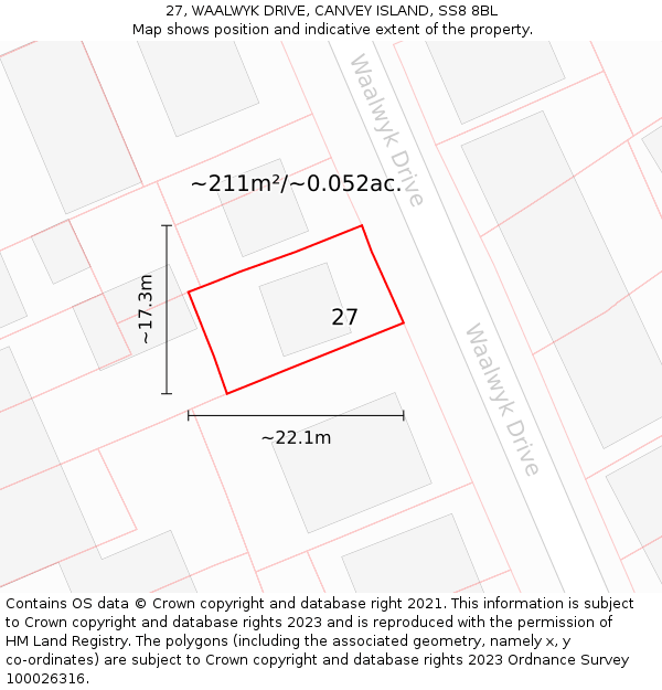 27, WAALWYK DRIVE, CANVEY ISLAND, SS8 8BL: Plot and title map