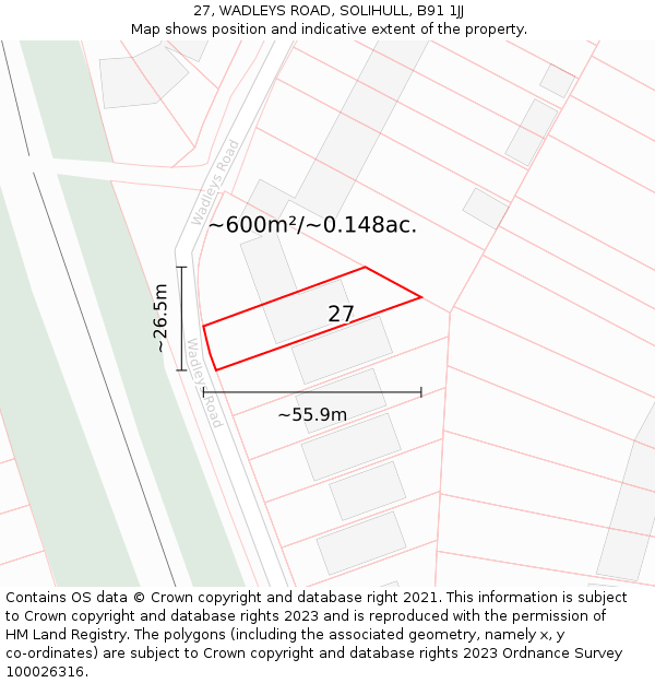 27, WADLEYS ROAD, SOLIHULL, B91 1JJ: Plot and title map