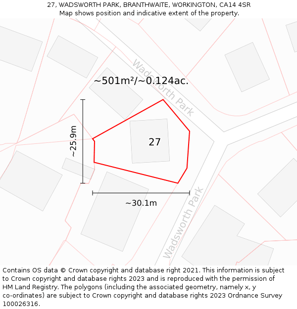 27, WADSWORTH PARK, BRANTHWAITE, WORKINGTON, CA14 4SR: Plot and title map